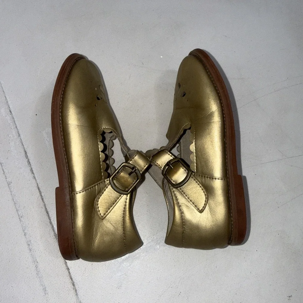 Felix & Flora Mary Jane Gold Metallic T-Strap Flats Dress Shoes Girls Size 9